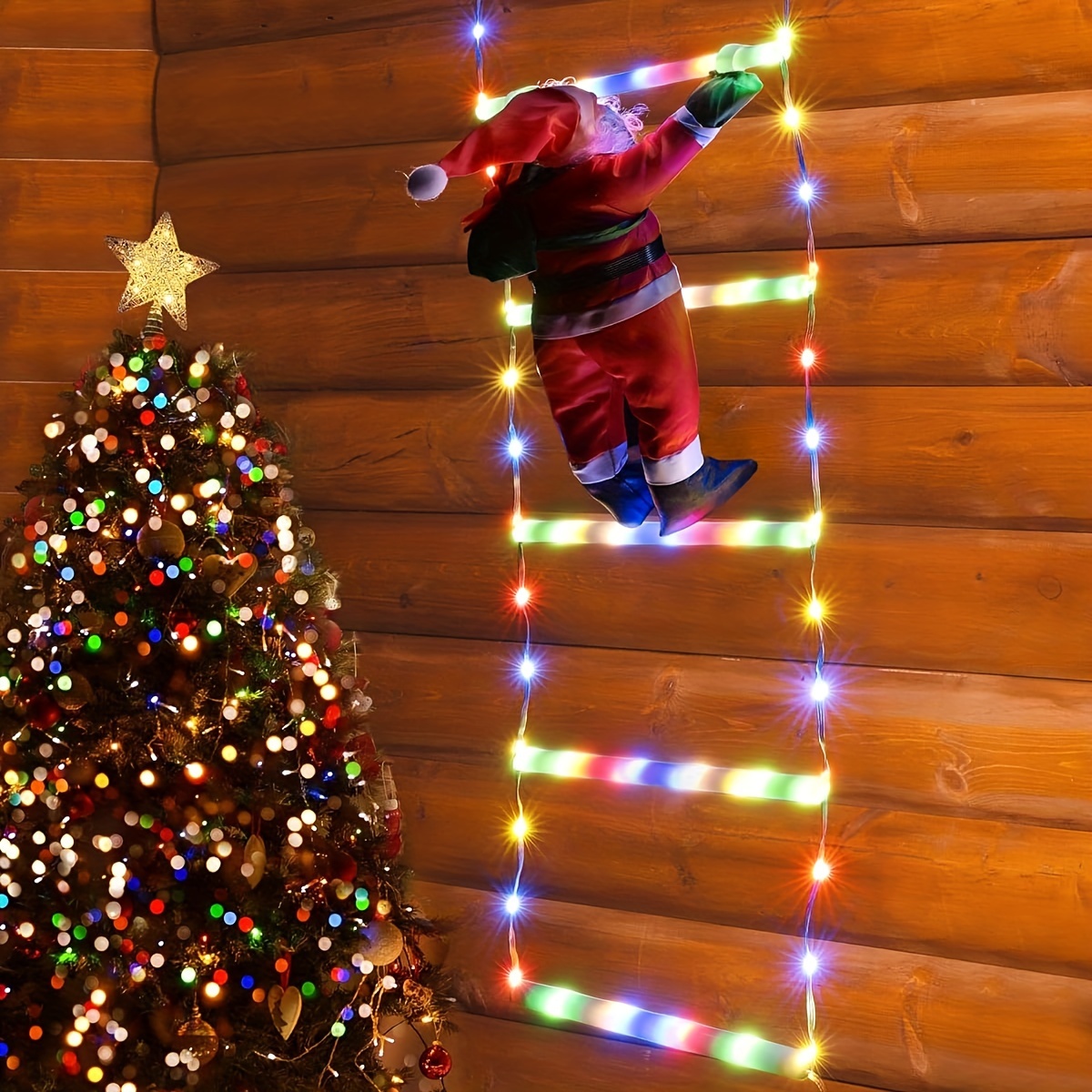 75/300cm Santa Claus Climbing Ladder Light Christmas Decorations