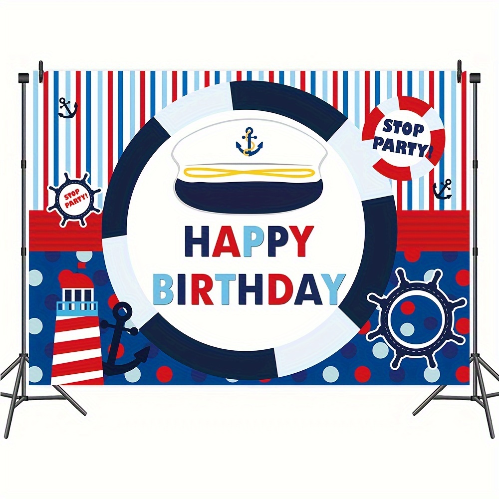 1pc, Happy Birthday Photography Backdrop, Vinyl Outdoor Boat Fishing  Pattern Baby Shower Party Cake Table Decoration Banner Photo Booth Props  82.6X59.