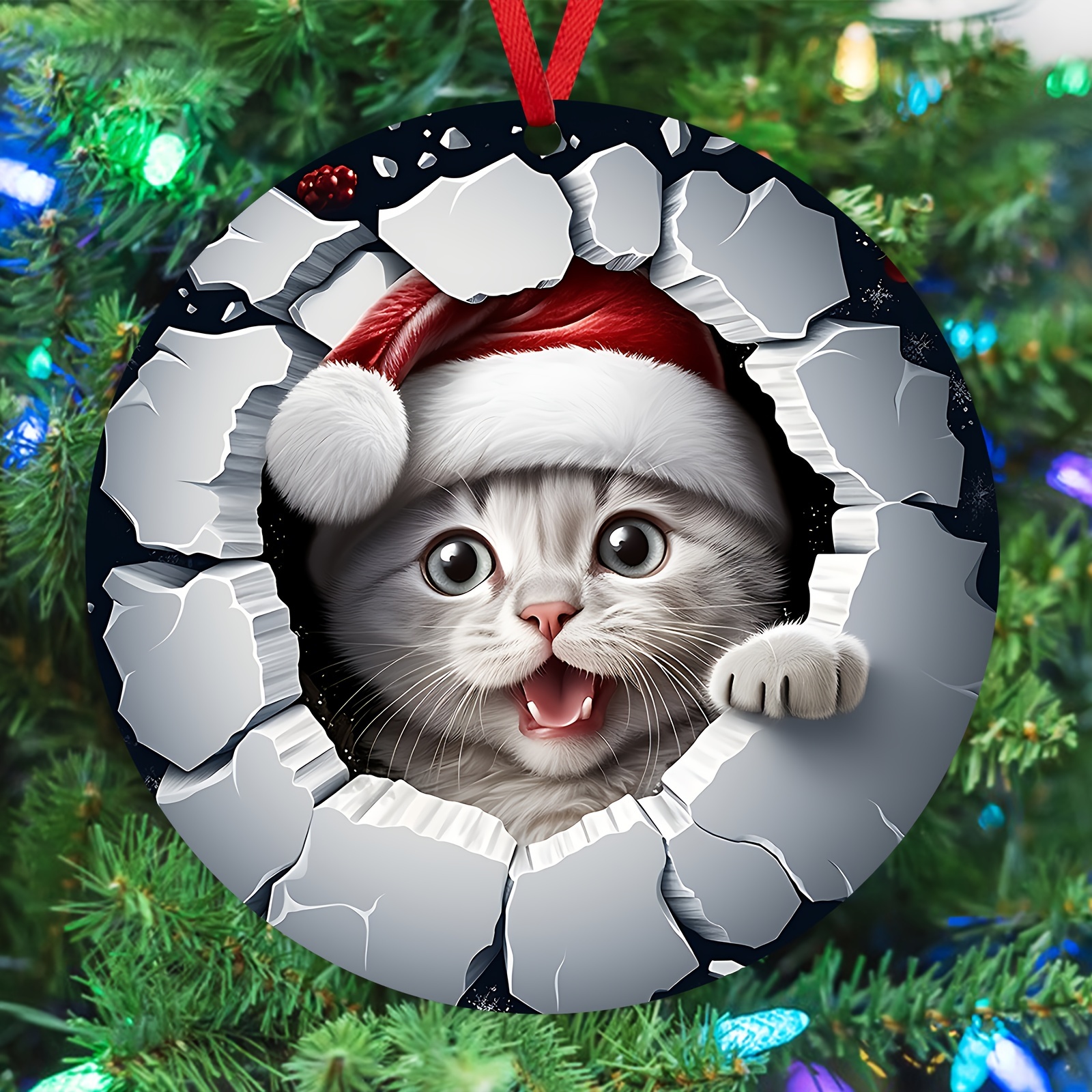 1pc/10pcs Katzen-Weihnachtsbaum-Anhänger, Neujahr Lustige 2D