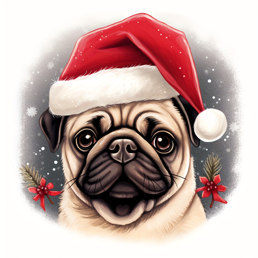 4in1 Pug Dog In Santa Hat Ornament In Christmas Sticker - Temu