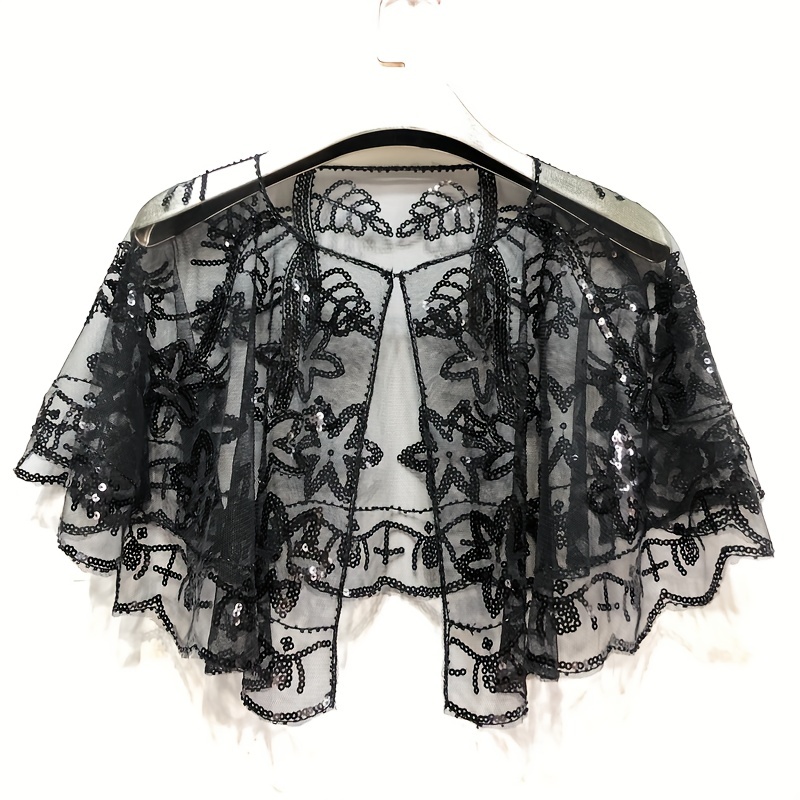 Vintage Sequin Embroidery Shawl Ruffles Cape