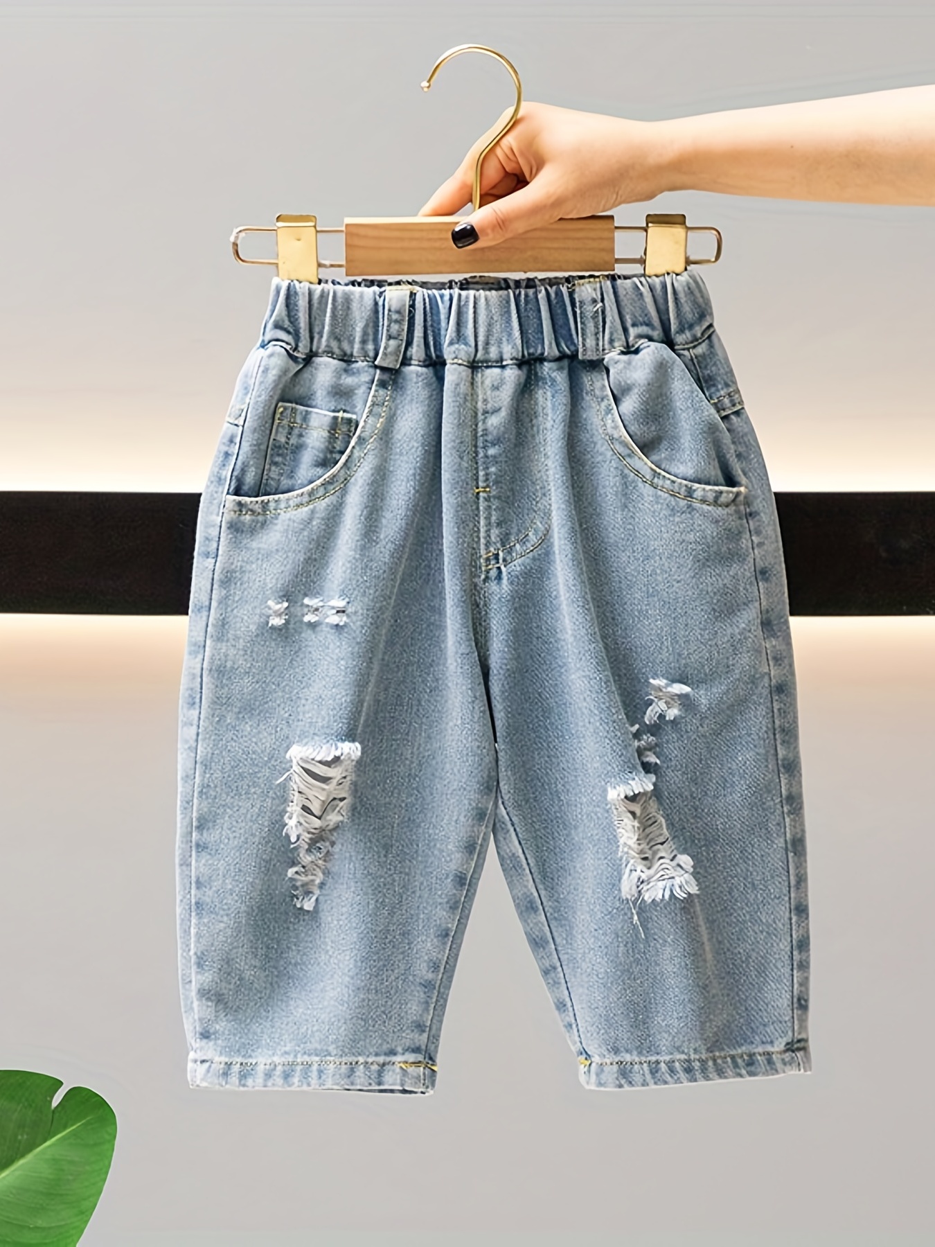 Boys Fashion Ripped Denim Long Pants Pocket Kids Clothing - Temu