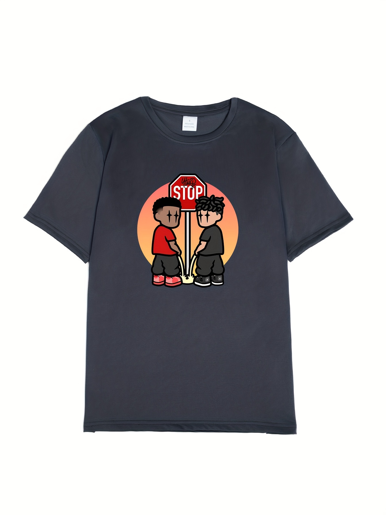 Two Cartoon Figures Peeing Stop Road Sign Print Men's Novel - Temu New ...