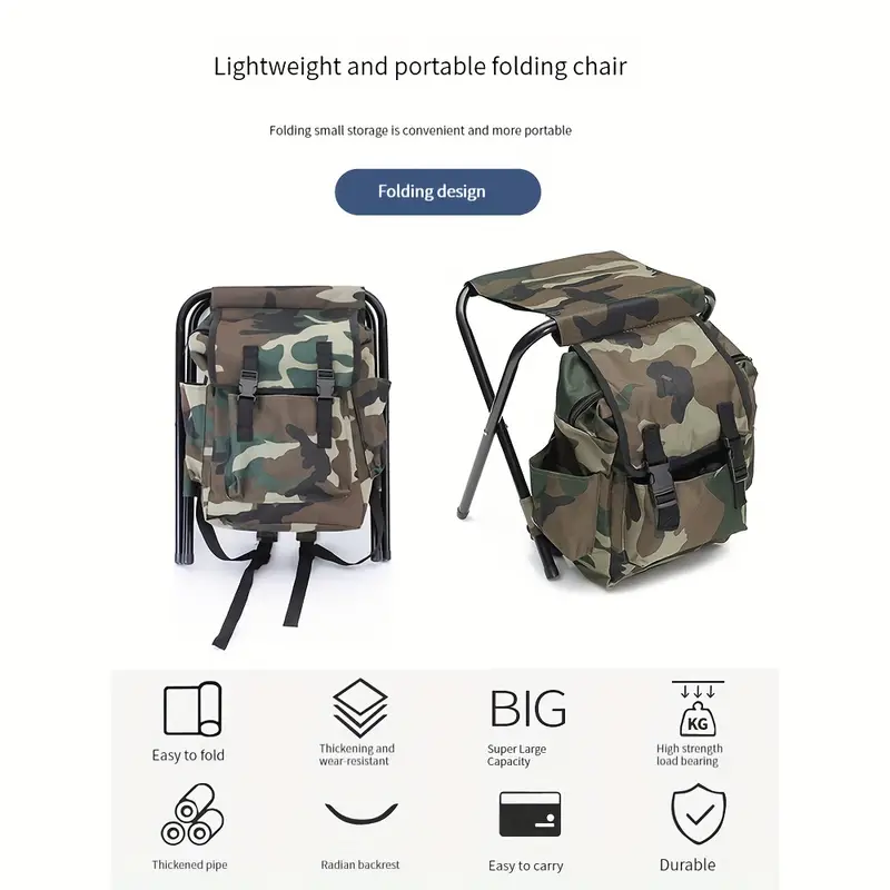 1pc Casual Portable Mountaineering Backpacking Chair Foldable Fishing Stool  Camouflage Seat Bag Outdoor Fishing Camping Hiking Gift For Men Women  Halloween Gifts, Today's Best Daily Deals