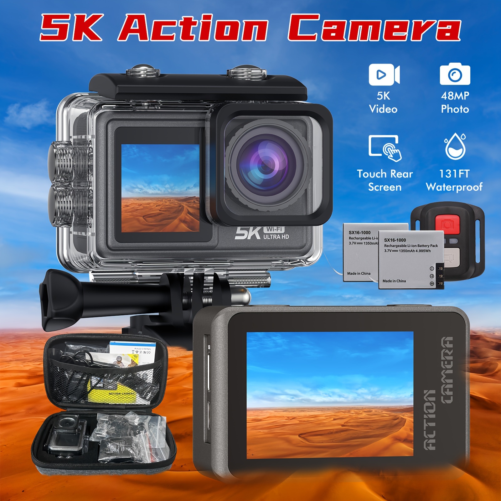 Caméra Sport étanche 30 mètres Caméra Waterproof action Full Hd 1080p 12MP  2 Pouces LCD et 18 Accessoires