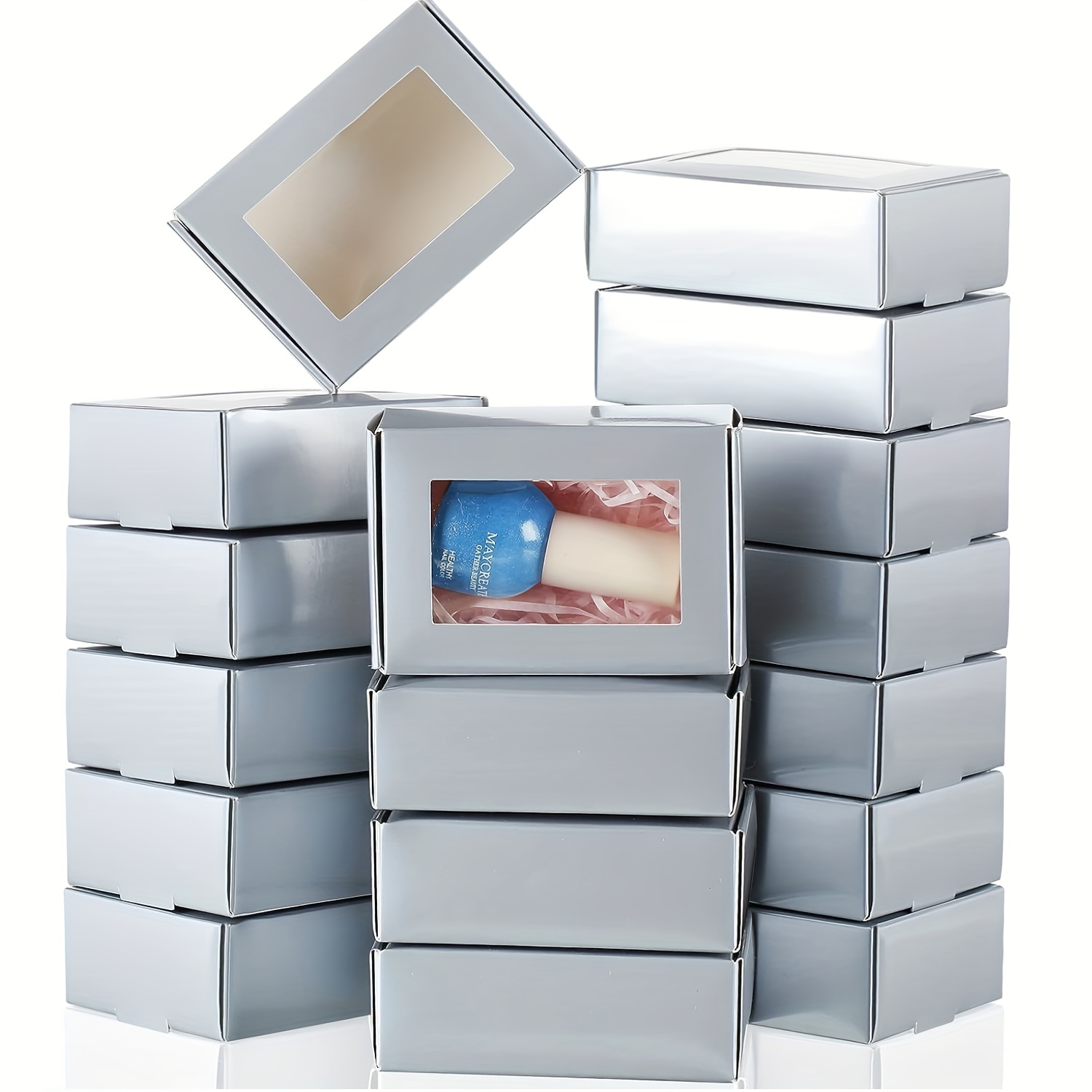 50 Pack Pequeñas Cajas Rectangulares Papel Kraft Ventanas - Temu