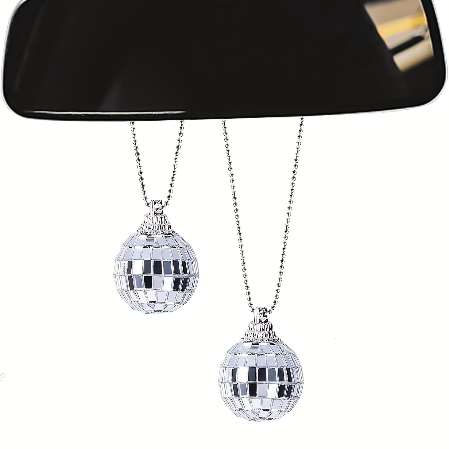 2 Pcs Disco Ball Car Mirror Hanging Accessories Disco Ball Car Accessory Disco Cowgirl Car Charm Disco Ball Car Mirror Ornament Decoration For Women