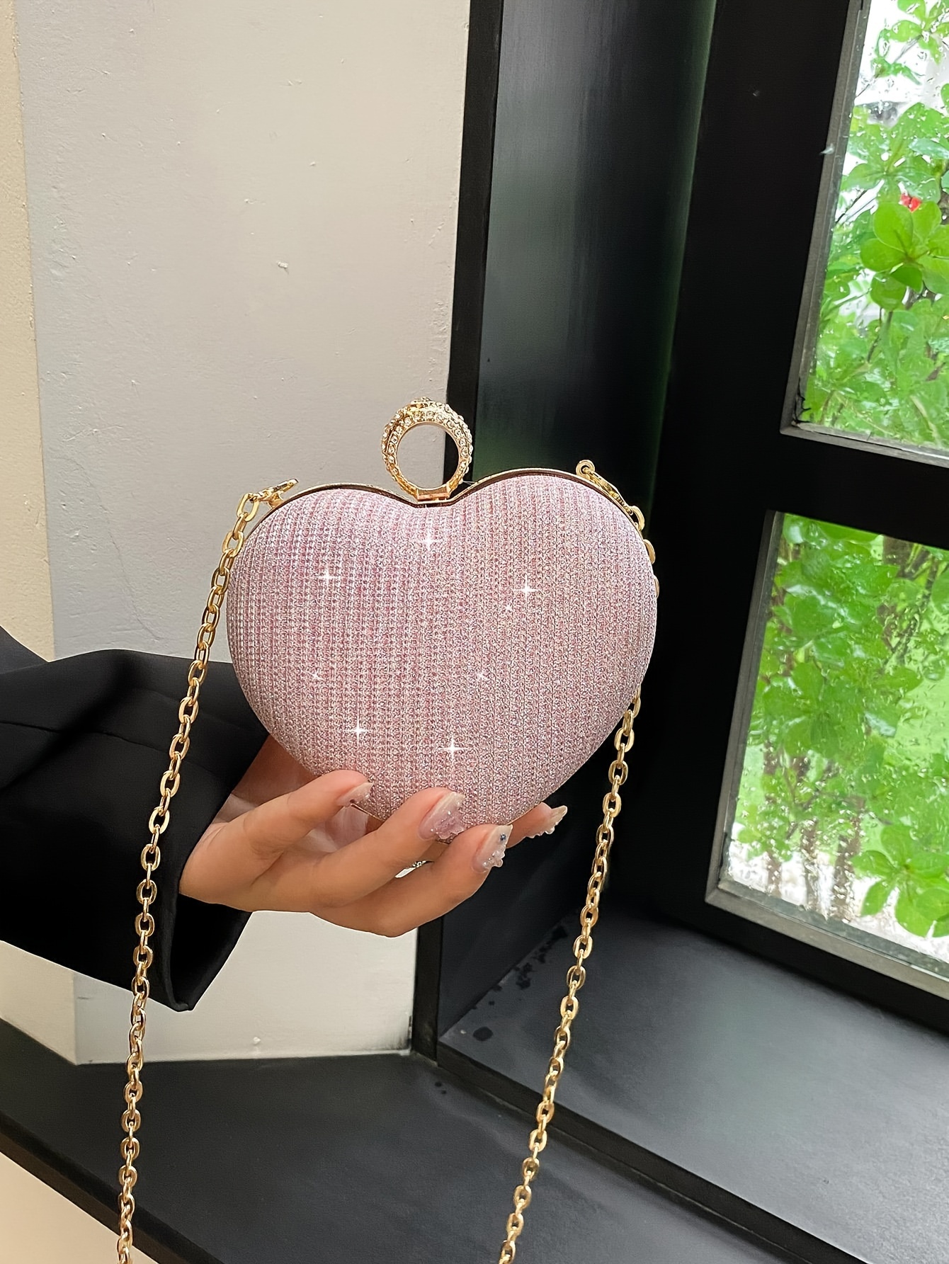 Mini Heart Shaped Evening Bag Glitter Rhinestone Dinner - Temu