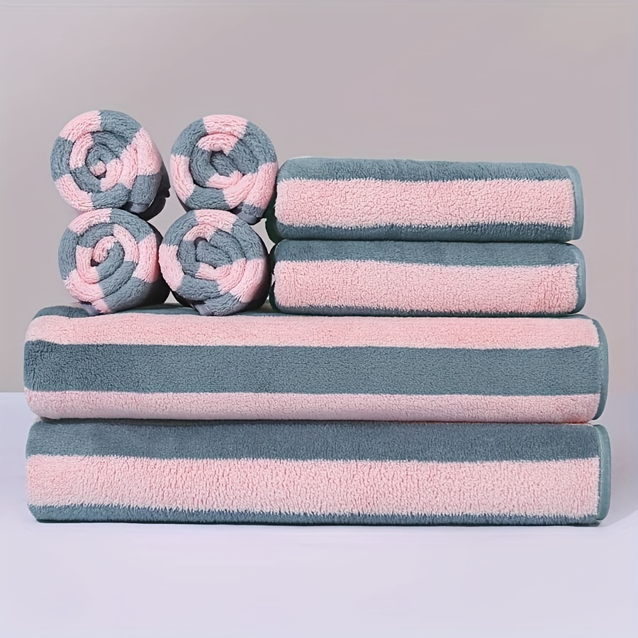 

8pcs Highly Absorbent Striped Towel, Face Towel Bath Towel Set, Breathable Microfiber Soft And Comfortable Towel, Multi-purpose For Fitness Bathroom Shower Sports Yoga