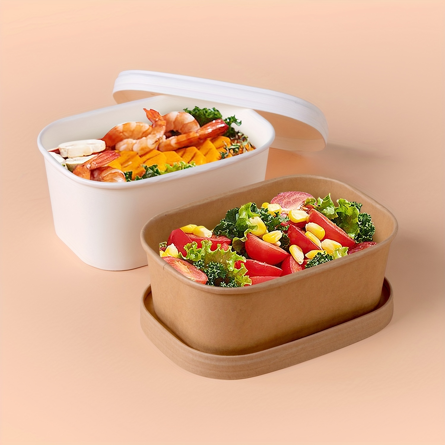 10pcs Disposable Lunch Box With Cover, Kraft Paper Safe & Food Packaging  Container Fast Food Box