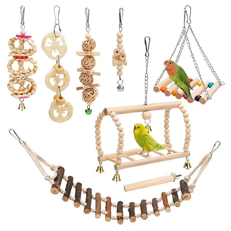 Bird Perches Set, 7 Pcs Wood Perches and 1 Rope Perch for Bird Cages,  Parrot, Cockatiels, Parakeets and Small Birds Love Rest On Natural Wooden  Bird