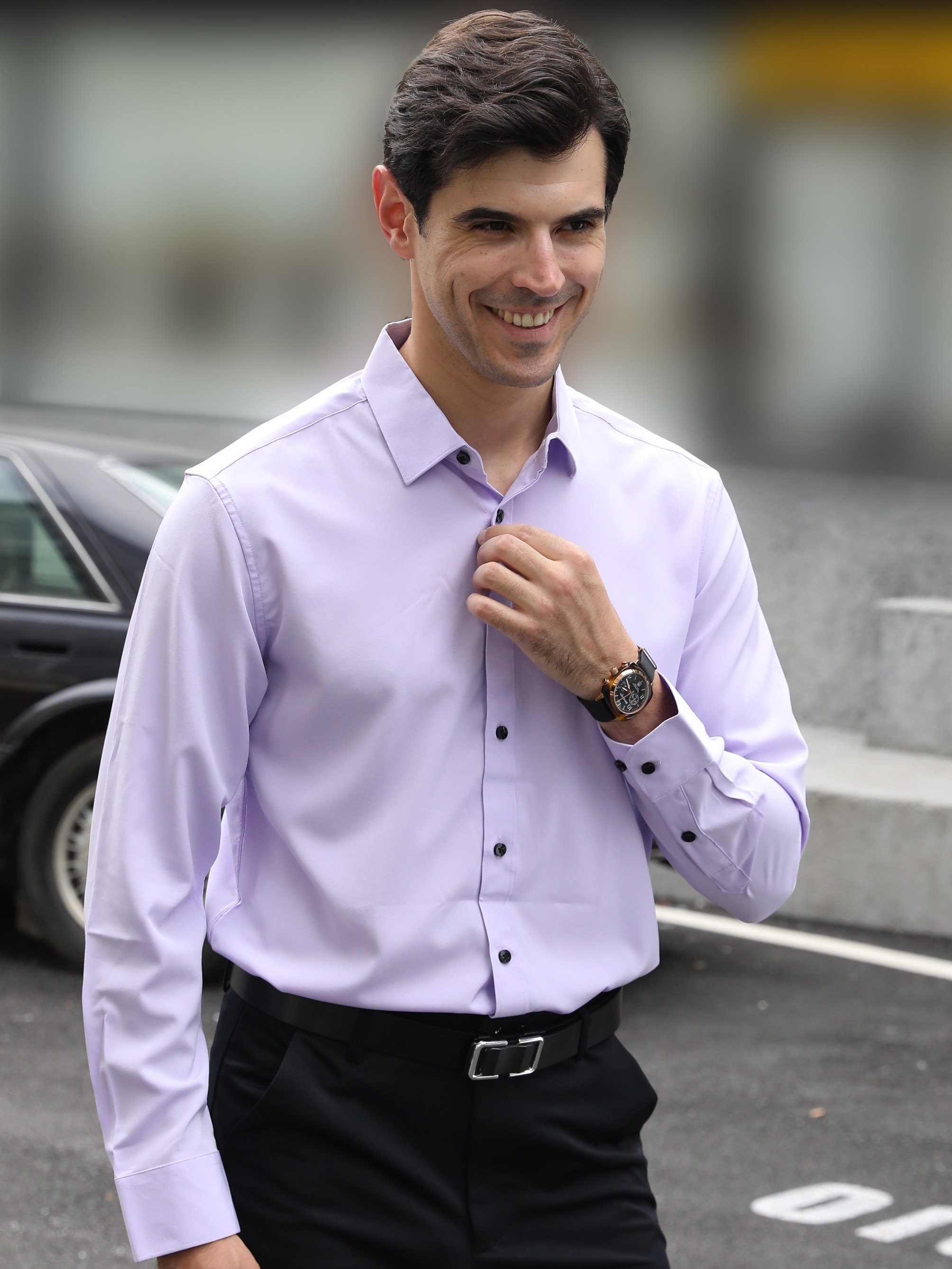 Light purple button up clearance shirt