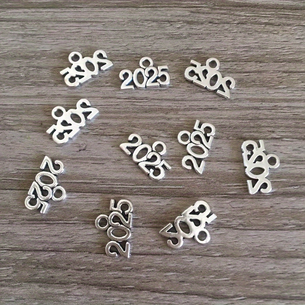 30pcs 2024 Charms Silver Year Signet Bulk Antique Number Pendants Year Charms for Jewelry Making Finding Necklace Bracelets Keychain DIY Project