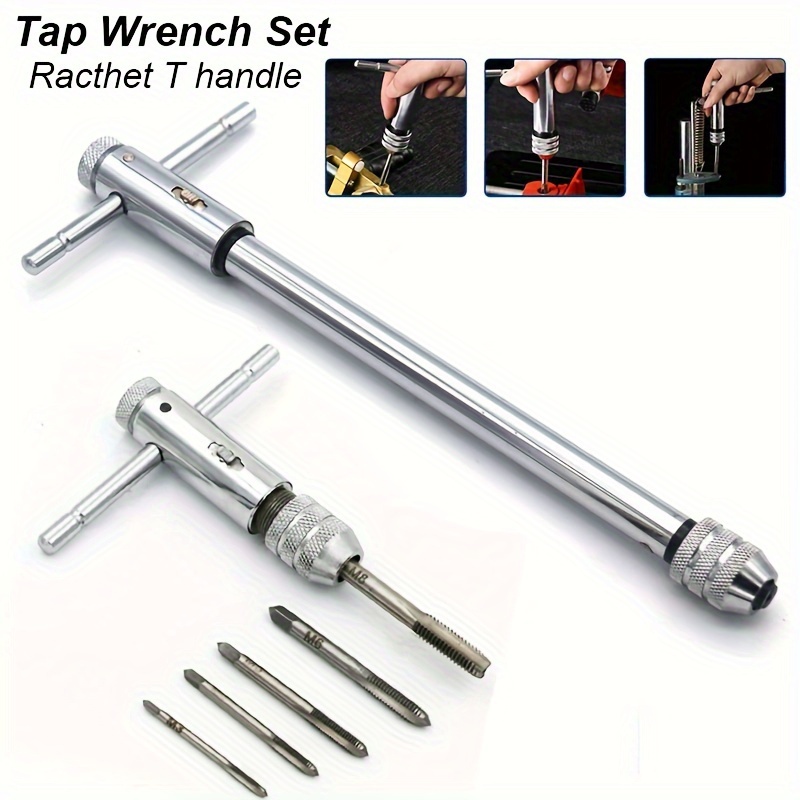 Ratchet Tap Wrench Adjustable T-Handle Tap Wrench with M3-M8 Machine Screw  Thread Metric Plug Tap Machinist Tool for Tap Reamer