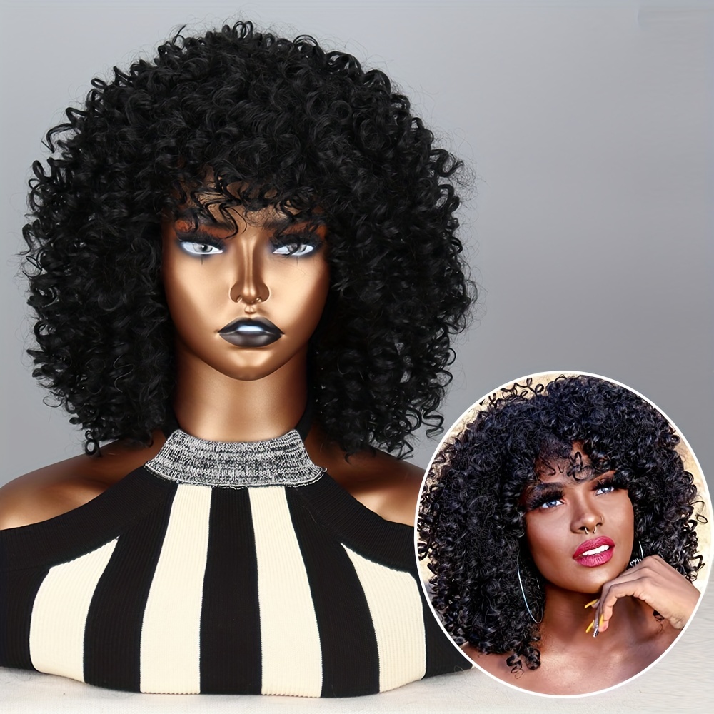 Perruque afro courte pour femme noire, cheveux naturels, perruque afro,  cheveux synthétiques, rebondissants et doux aux look naturel des années 70