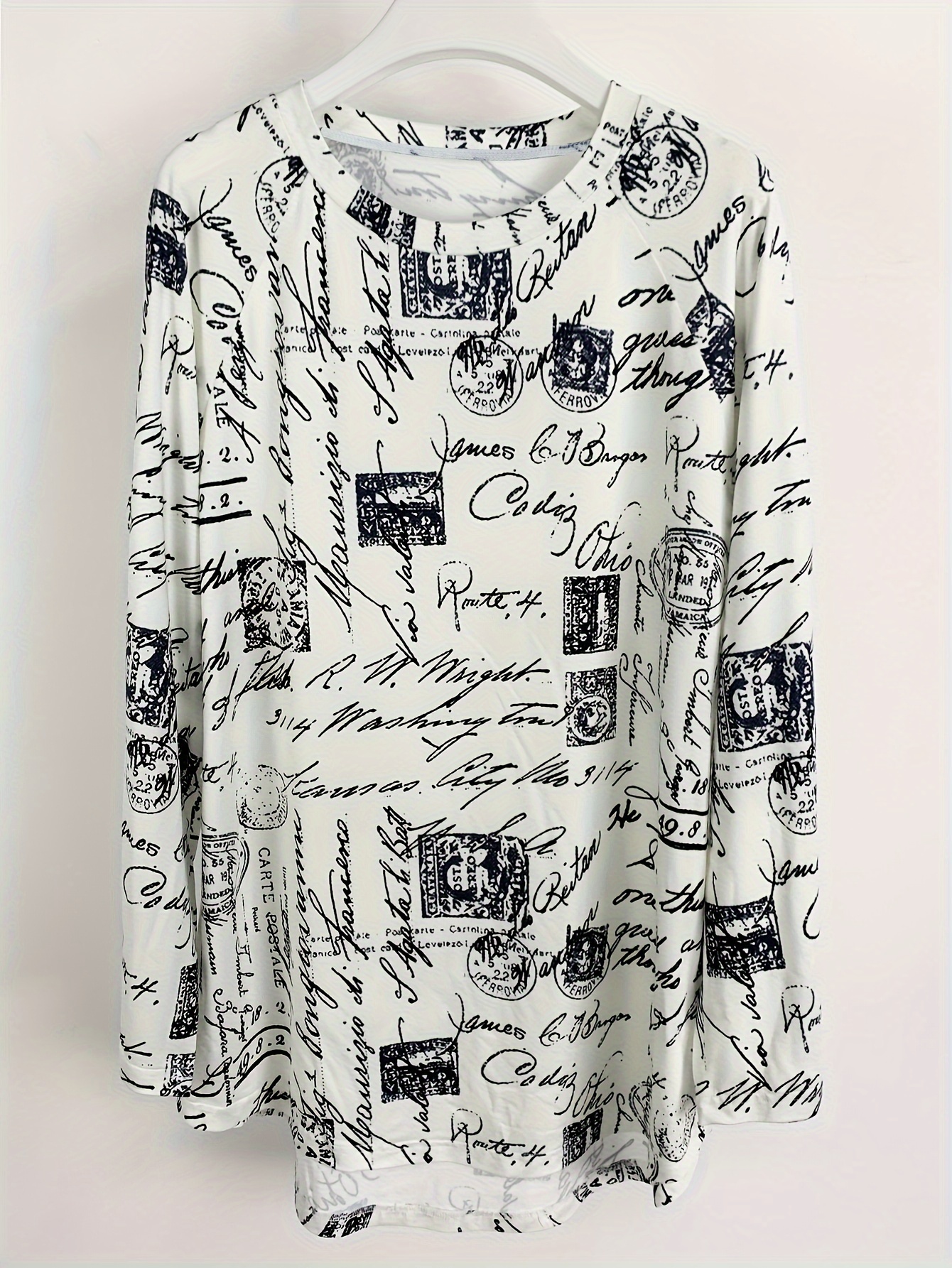 letter print crew neck tunics casual long sleeve outwear womens clothing