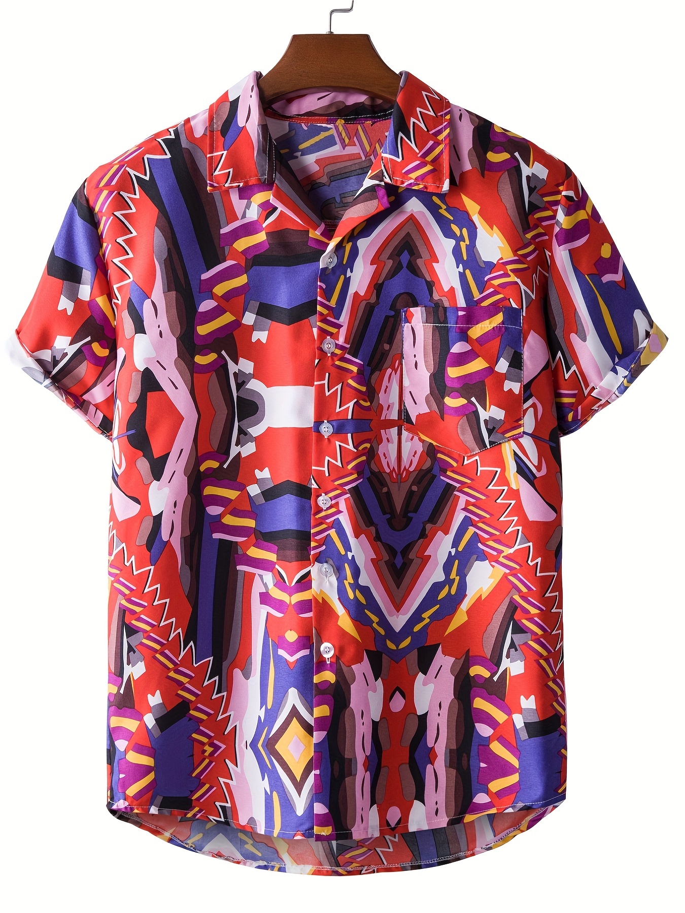 Traditional Tribal Pattern Hawaiian Shirt, Colorful Ethnic Geometric Native  American Shirt