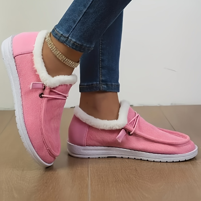 Women's Solid Color Lined Shoes Slip Fluffy Warm Flat Non - Temu