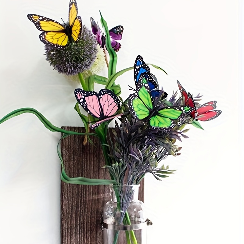 12 Rainbow Fake Artificial Feather Monarch Emperor Butterfly Butterflies  Craft Flowers Home Decoration Flower Pick 
