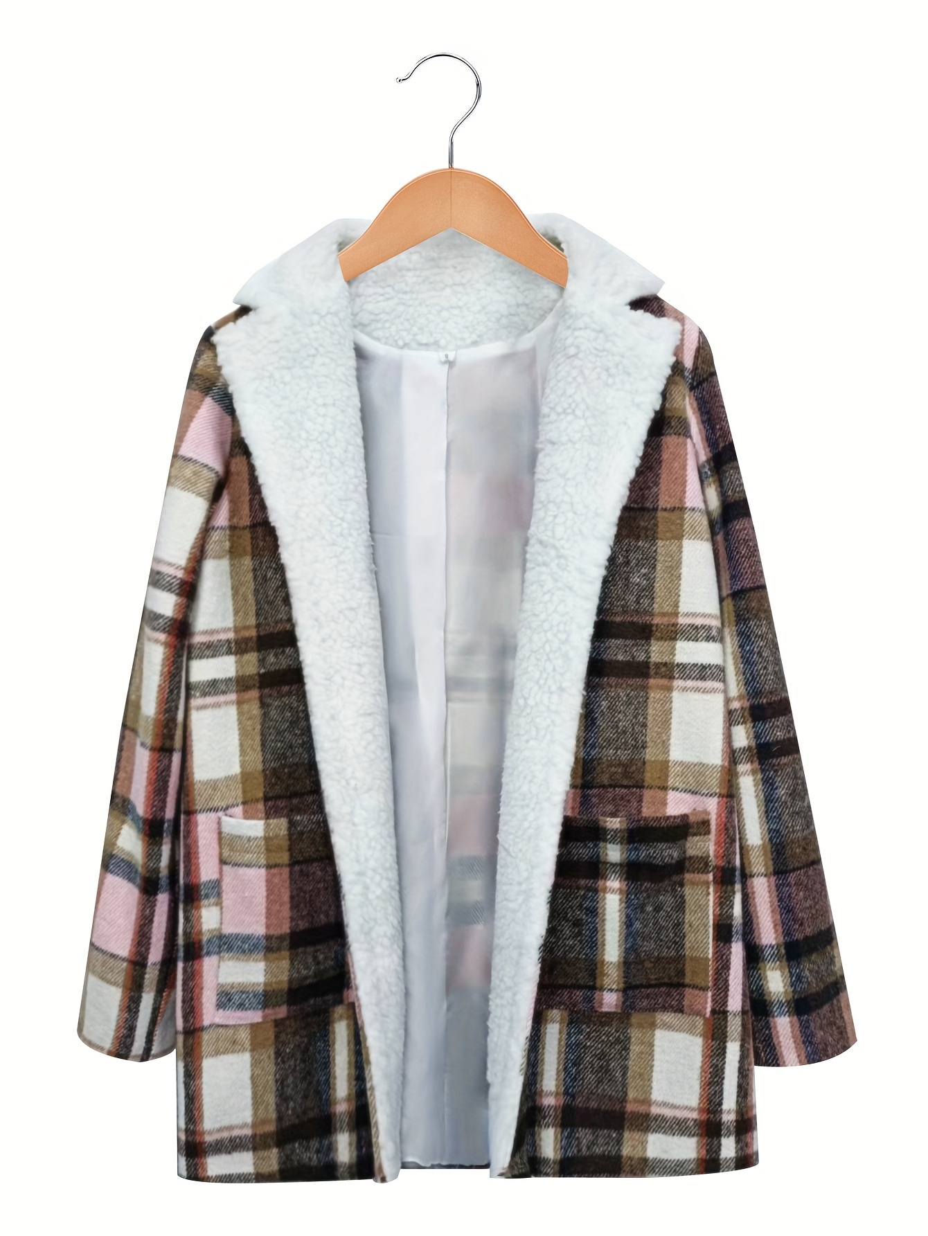 Plaid Print Warm Fall Winter Jacket Casual Open Front Long - Temu