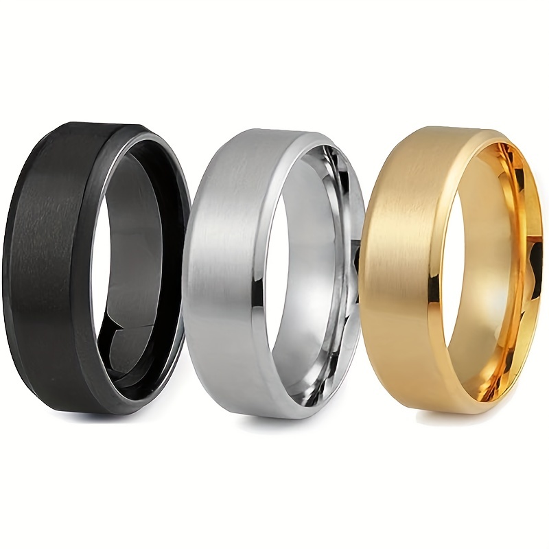 3  stainless steel ring mens wedding ring cool   8mm wide 3pcs set