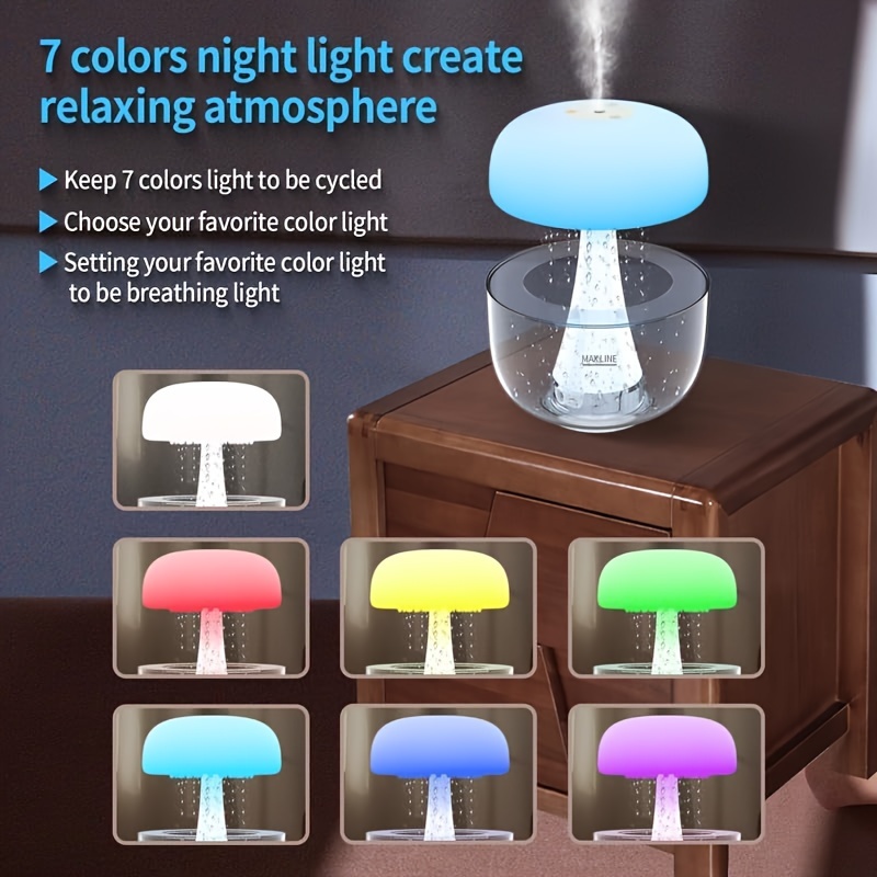 Acheter Humidificateur de pluie nuage avec 7 couleurs de lumières LED,  diffuseur de brume de champignons goutte à goutte d'eau avec télécommande  pour