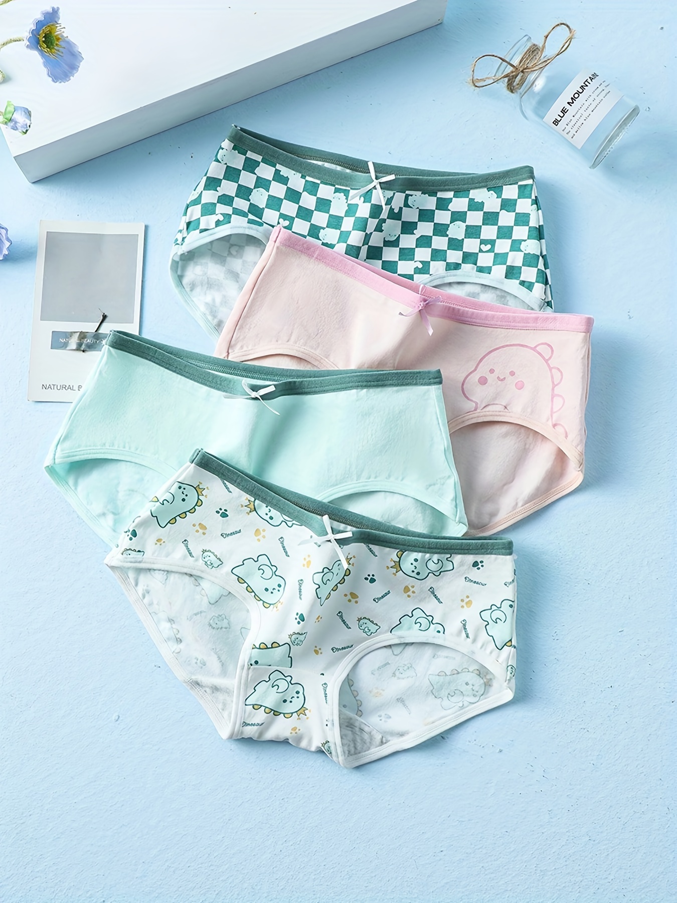 Cheap LANGSHA 4Pcs Soft Cotton Women's Panties Breathable Underwear Cartoon  Cute Girls Briefs Low-Rise