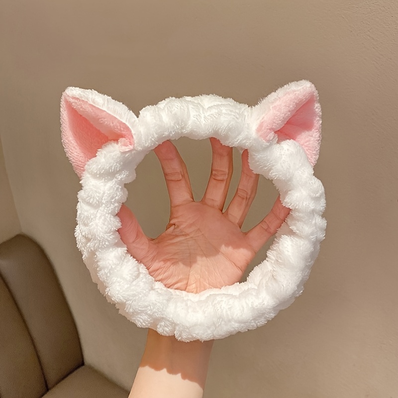 Coral Fleece Facial Spa Headband Cat Ears Comfortable - Temu