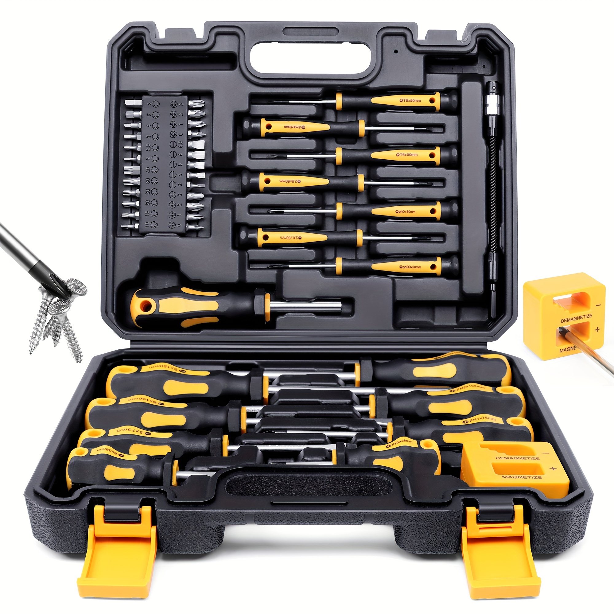 

43pcs Magnetic Screwdriver Set With Slotted, Phillips, Hex, Torx, And Precision Bits, Chrome Vanadium Steel, With Demagnetizer Tool, Non-slip Rubber Handle, Durable Storage Case
