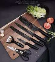 6pcs antibacterial black and white dot blade kitchen knife household kitchen knife chefs special meat cleaver kitchen slicing knife small fruit knife set details 0