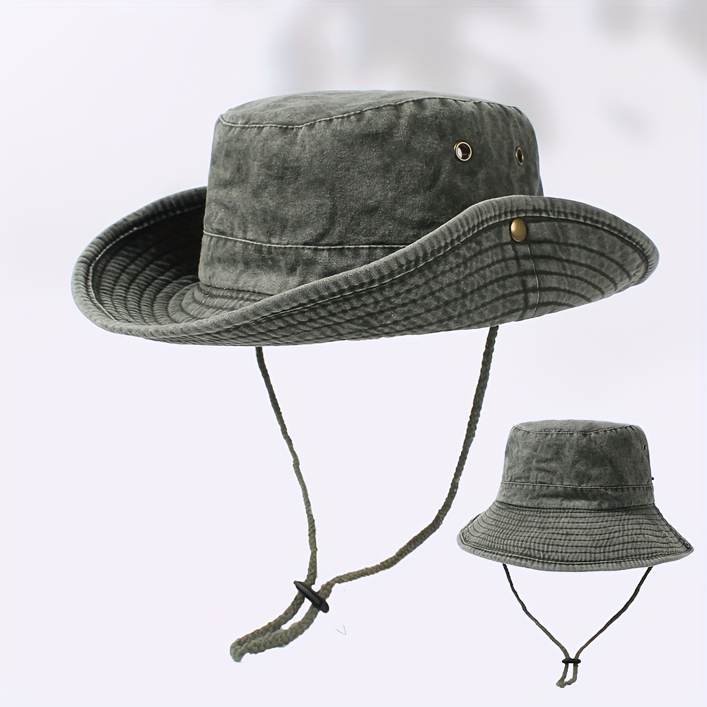 Western Cowboy Bucket Hat Solid Color Washed Distressed Sun - Temu