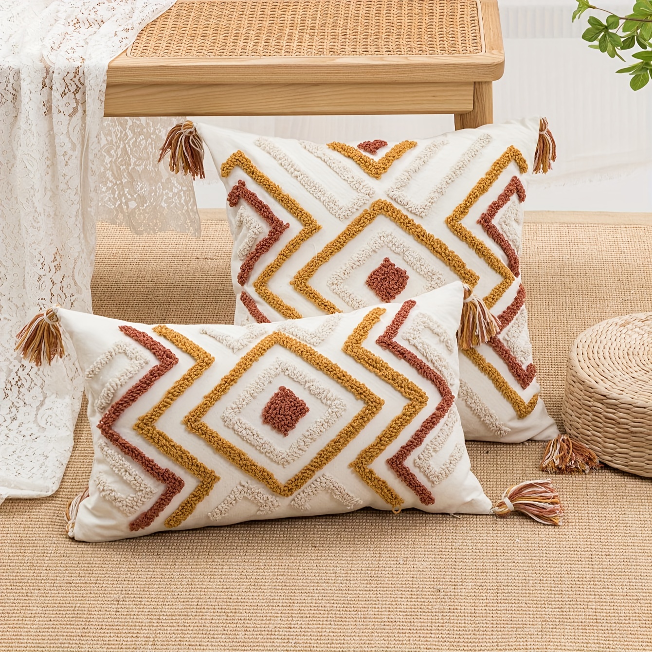 Geometric Square Throw Pillow Covers Boho Style Velvet - Temu