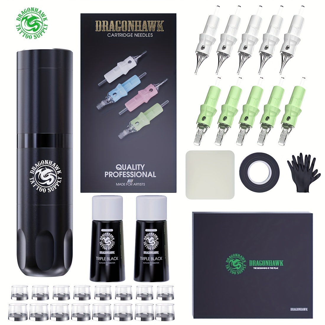 Dragonhawk Tattoo Kit Set Motor Pen Machine Gun Color Inks Power Supply  Needles