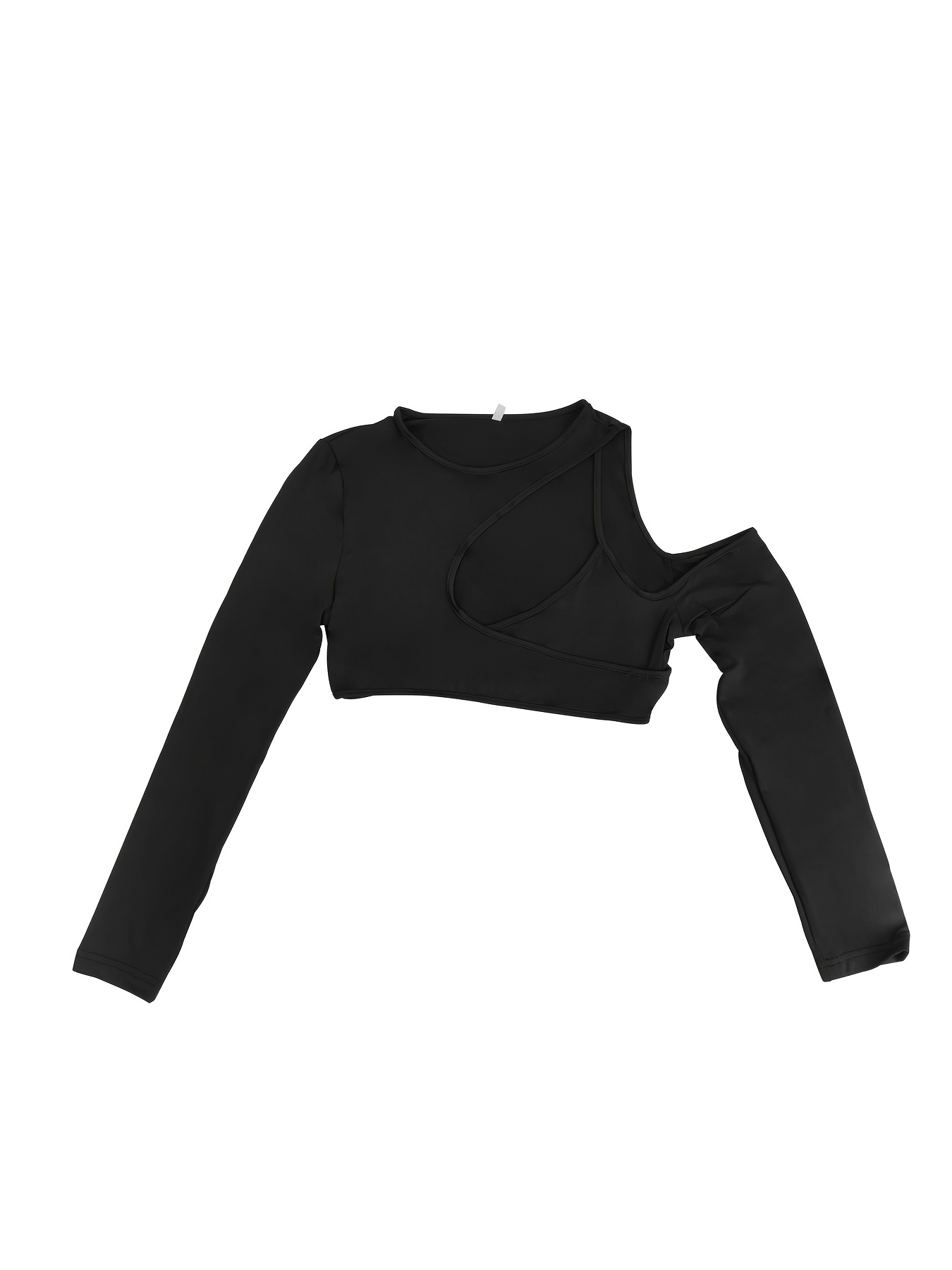 Women's Long Sleeve Round Neck Crop Top Tee Shirt Basic Solid Y2K