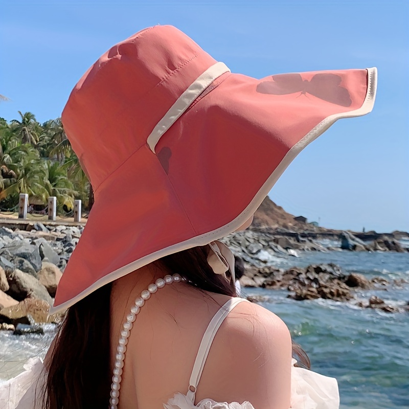 Women Reversible Foldable Large Brim Bucket Hat Uv Sun - Temu