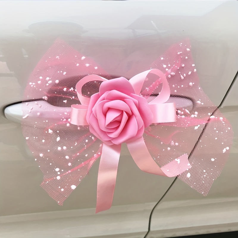 6pcs fleur de voiture de mariage fleur de ruban artificielle décor de  voiture de mariage avec du ruban adhésif 