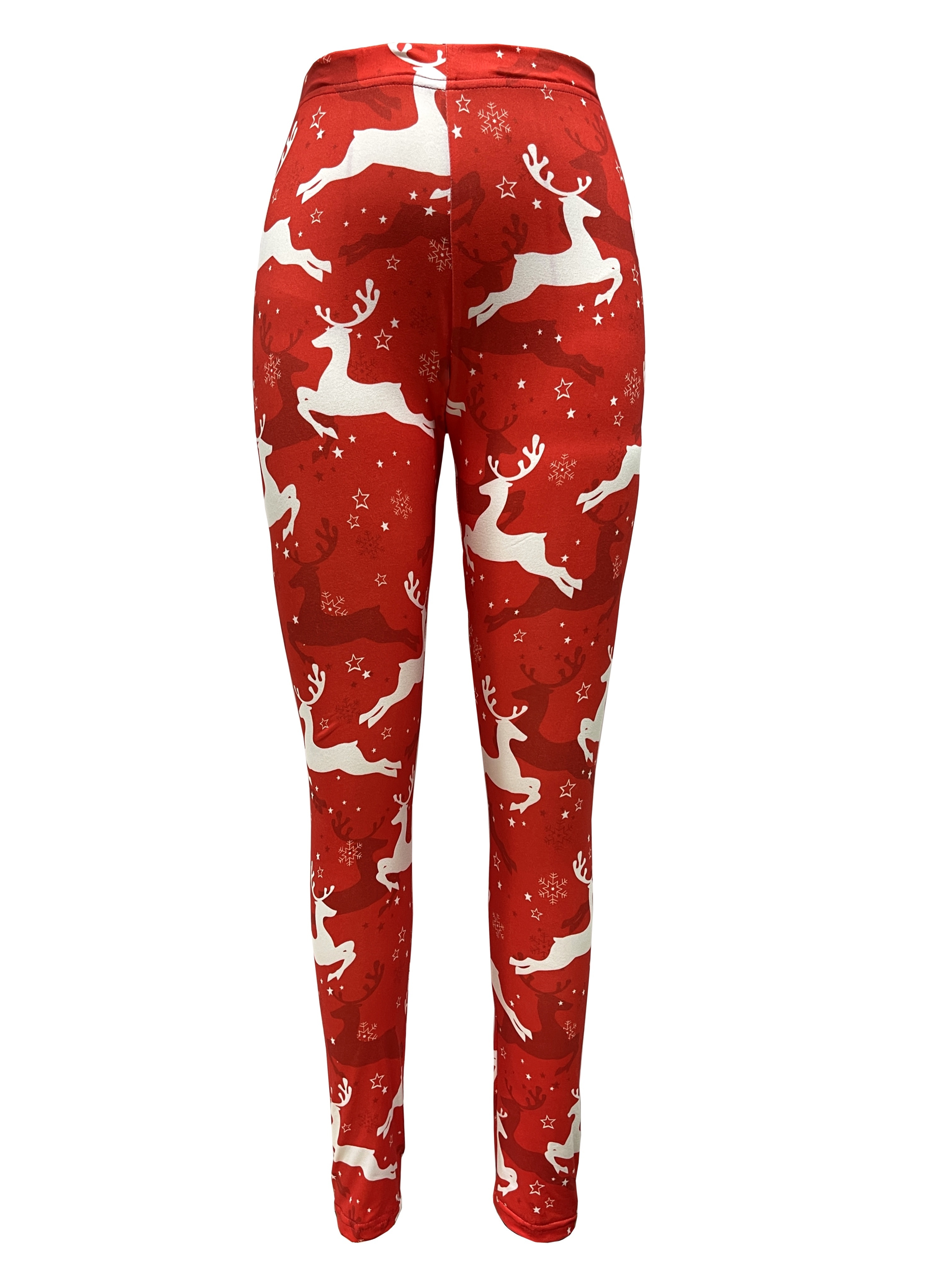 Christmas Reindeer Print Skinny Leggings, Casual Elastic Waist Stretchy  Leggings, Women's Clothing