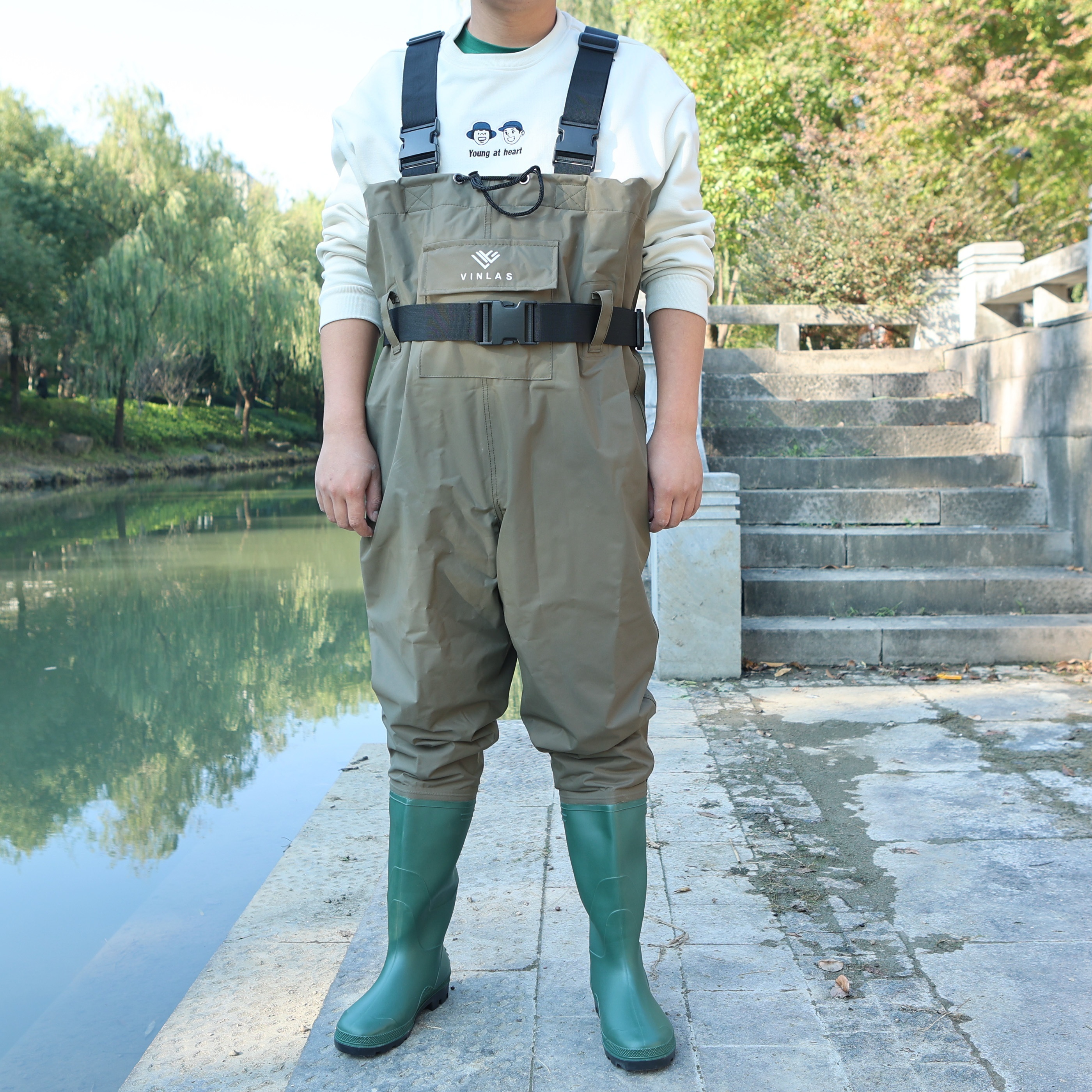 Fisherman Nylon/PVC Lightweight Fishing Waders with Boots Hanger
