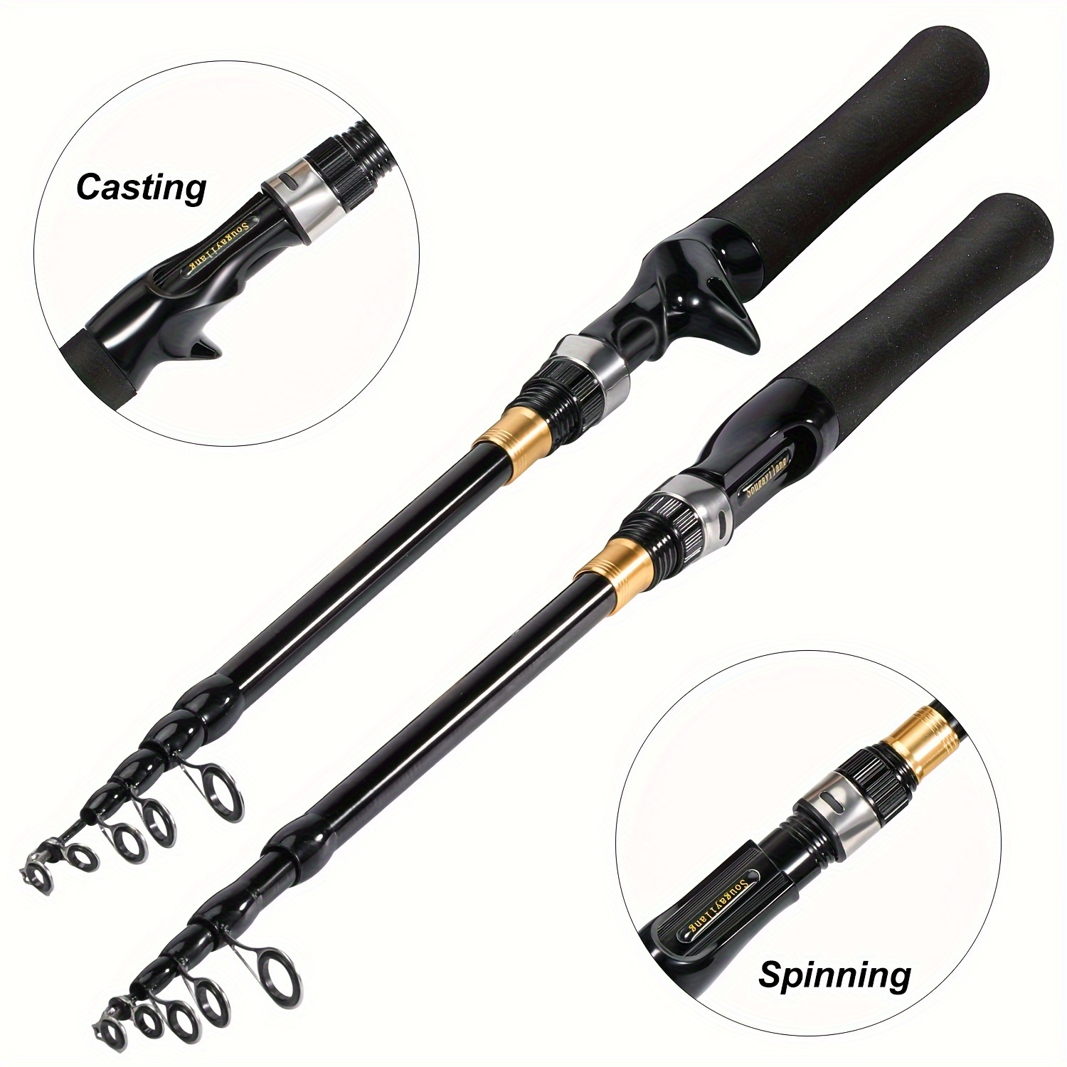 Spinning Casting Fishing Rod Pole Tackle High Carbon Hard Fast Telescopic  Travel