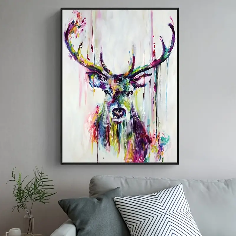 1pc Watercolor Deer Canvas Wall Art Painting Poster Wall Mural Wildlife Picture Living Room Bedroom Kitchen Home Decorative Painting Frameless 17 x12