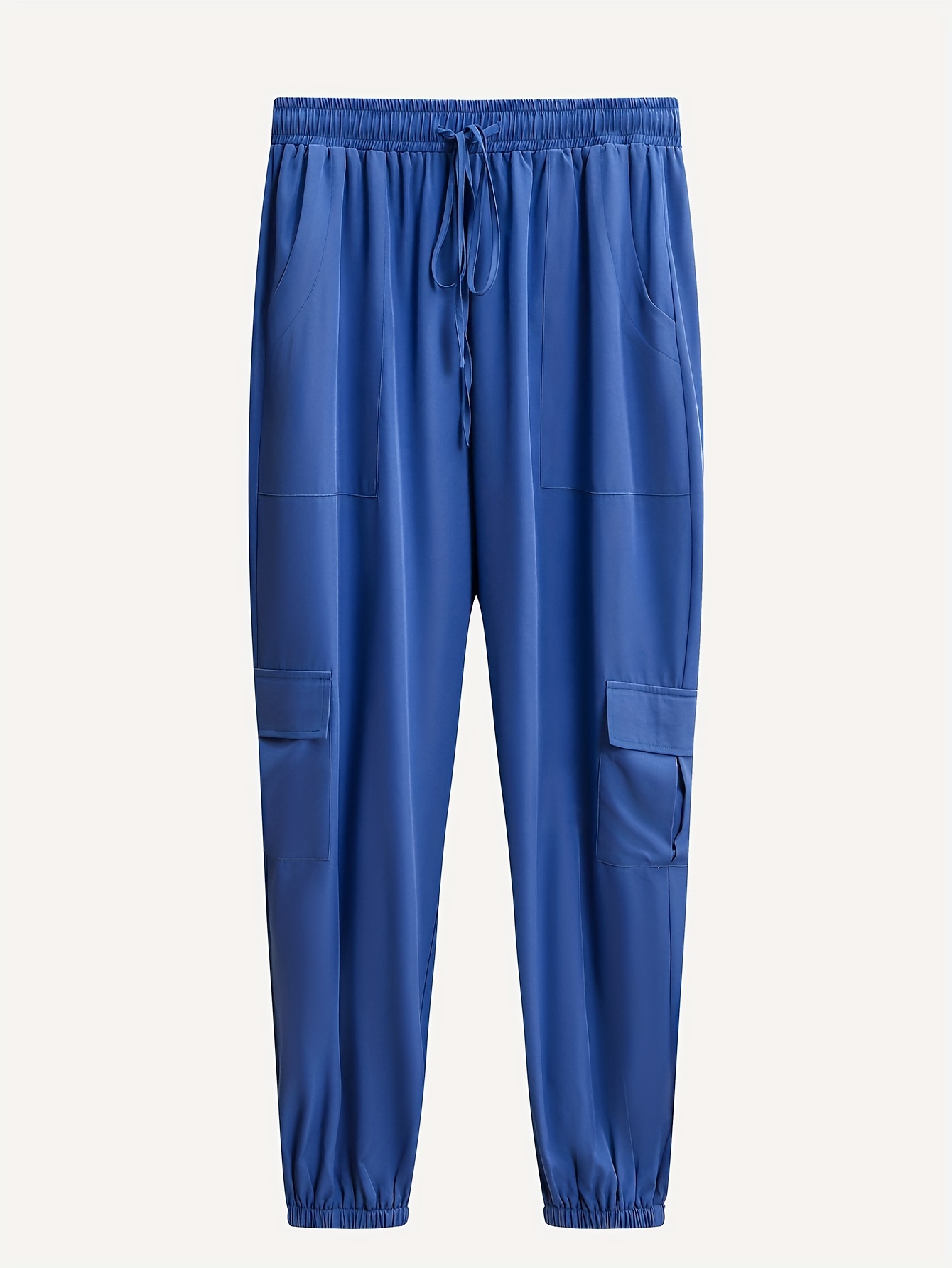 Plus Size Casual Pants Women's Plus Solid Elastic Drawstring - Temu Canada