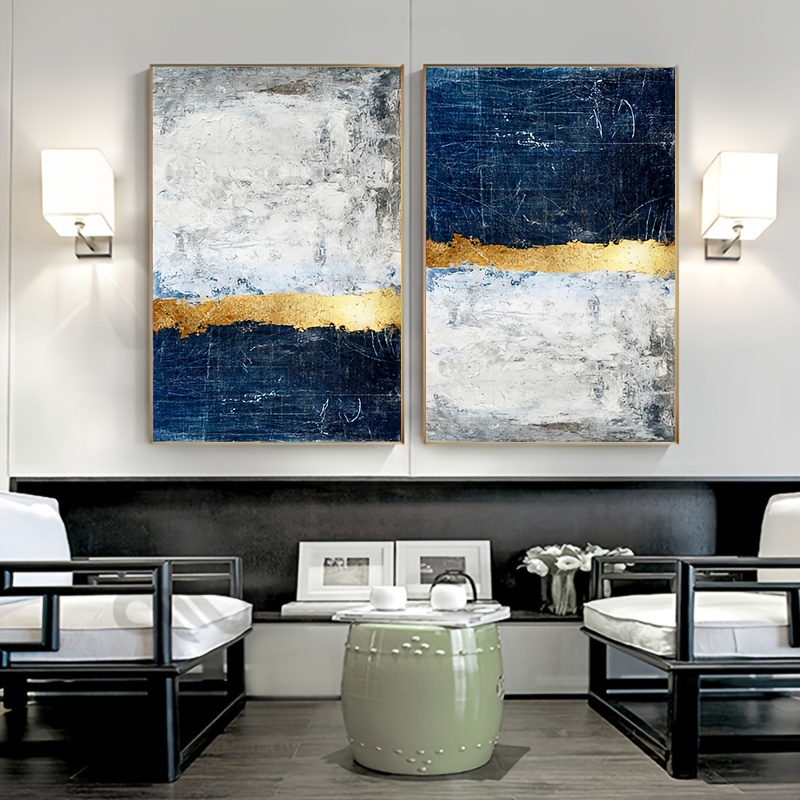 Blue & Silver Abstract Canvas Art Prints, Set of 3