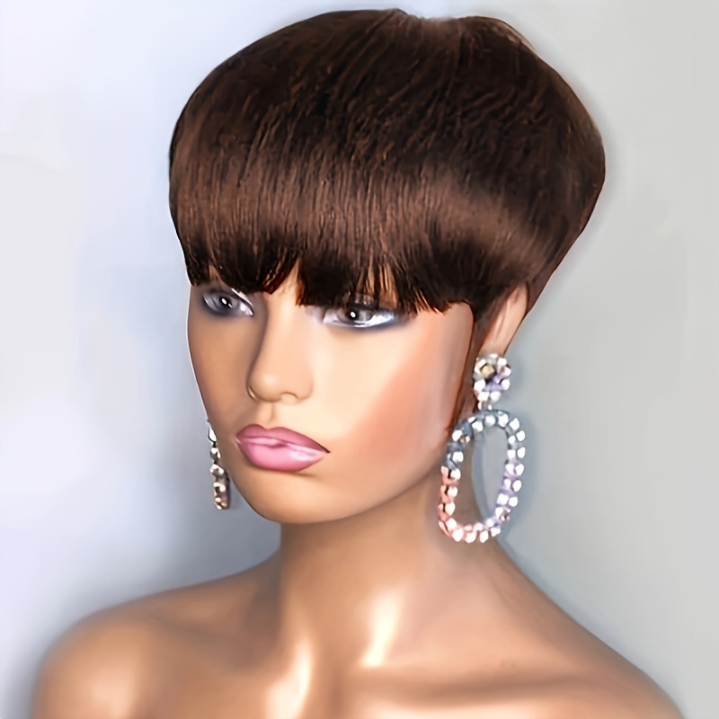 Glueless Wear and Go Wig Pixie Cut Human Hair Wigs for Women None Lace Front Wig Short Pixie Cut Wigs with Bangs for Daily Wear,Temu