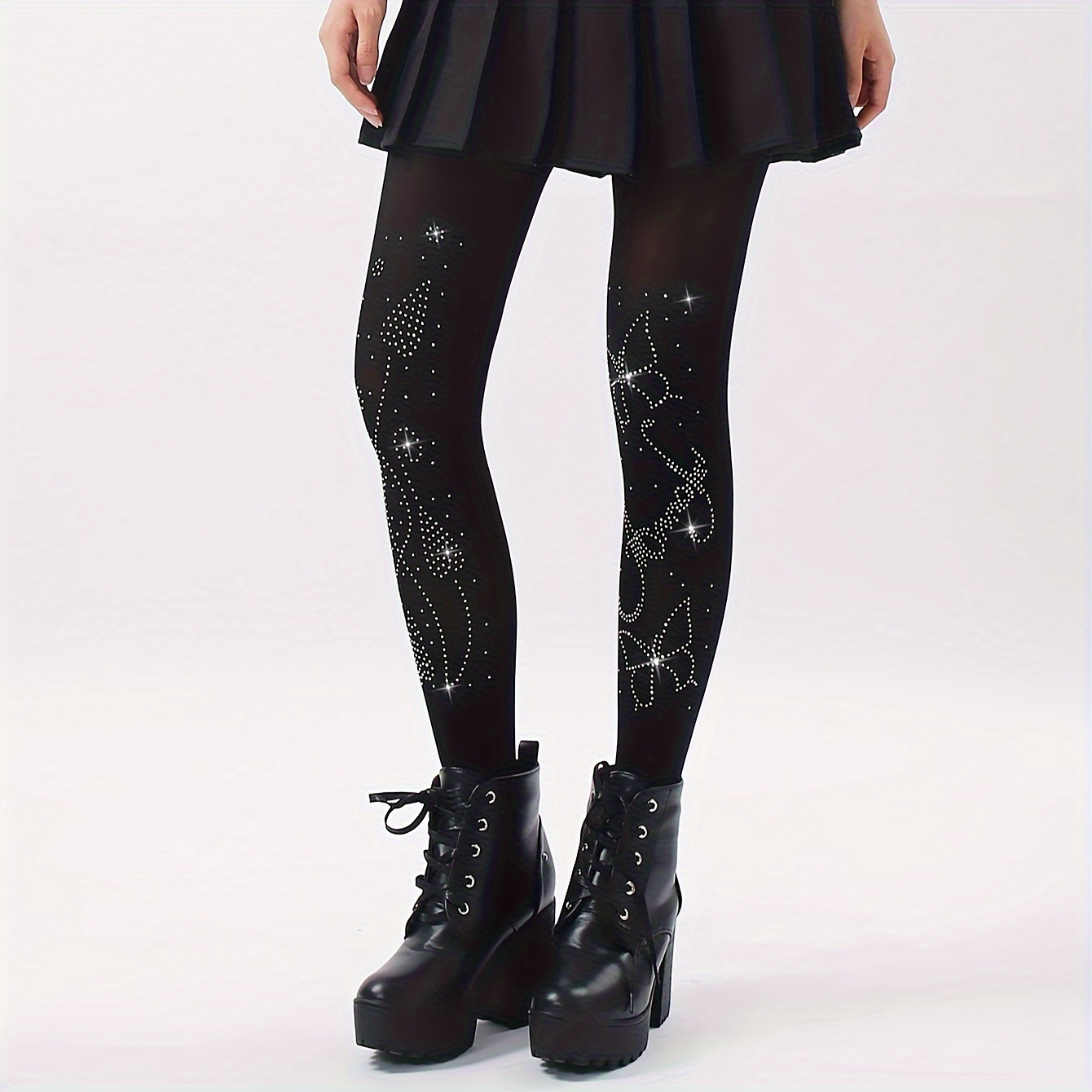 Butterfly Love Pattern Sexy Tights Rhinestone Decor Slim Fit - Temu