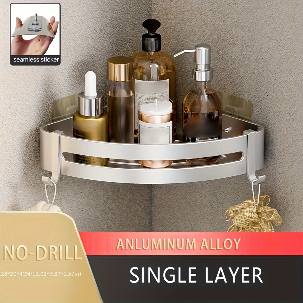 Shower Shelf Corner Shower Shampoo Holder Adhesive Shower Caddy Wall  Mounted No Drill Space Aluminum/Acrylic For Bathroom Balcony,gold,2 Layer