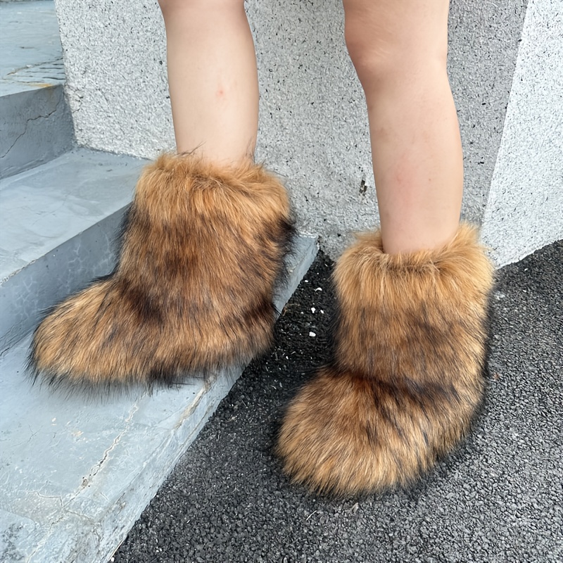  women winter warm high long snow Ankle boots faux fur tassel  shoes
