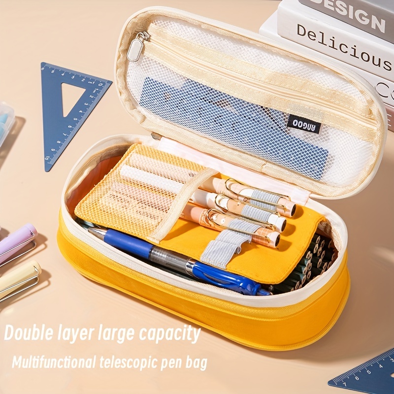 Nylon Cloth Pencil Bag Double layer Large Capacity Pencil - Temu