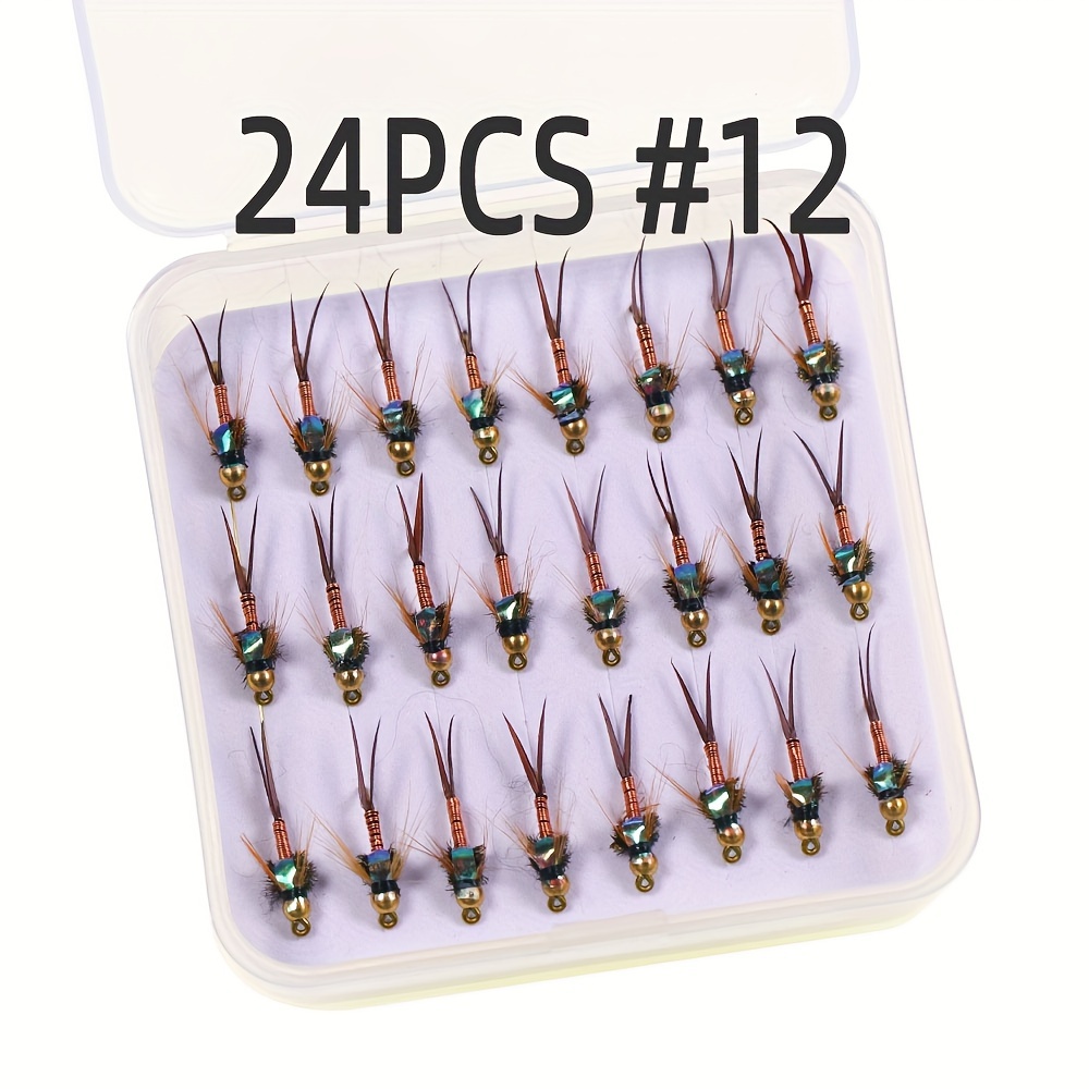 6/12pcs Fast Sinking Nymph Scud * - Brass Copper Bead Head Fly Fishing Lure  for Carp, Walleye, Trout, and Bass