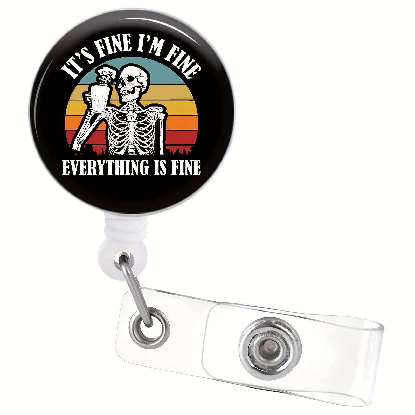 Plifal I'm Fine It's Fine Badge Reel Holder Retractable with ID Clip for  Nurse Name Tag Card Funny Nursing Doctor Medical Work Office Alligator