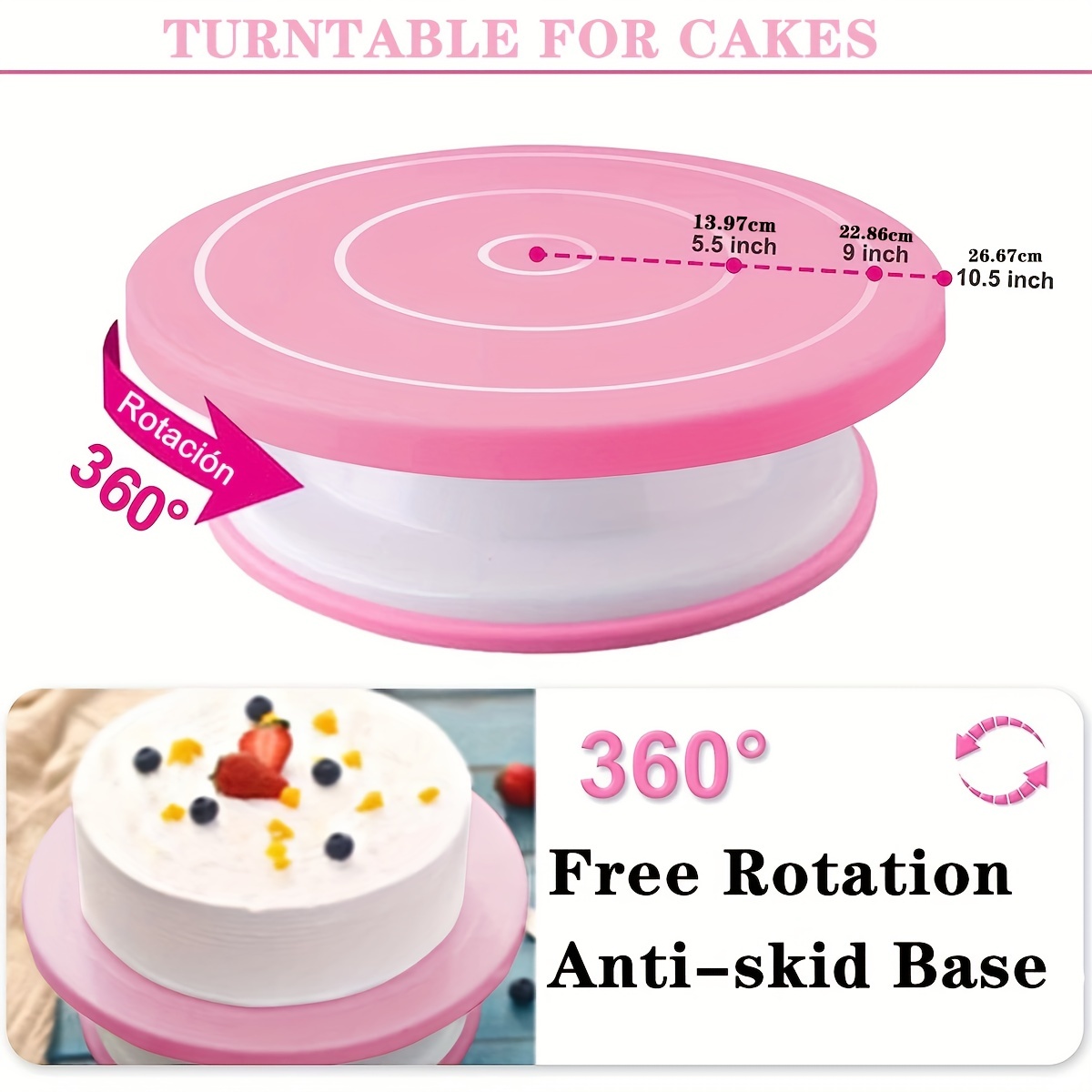 Cake Stand, 10 Inch Round Aluminum Revolving Cake Decorating Stand  Revolving Cake Turntable for Home Cake Decorating Supplies (Pink)